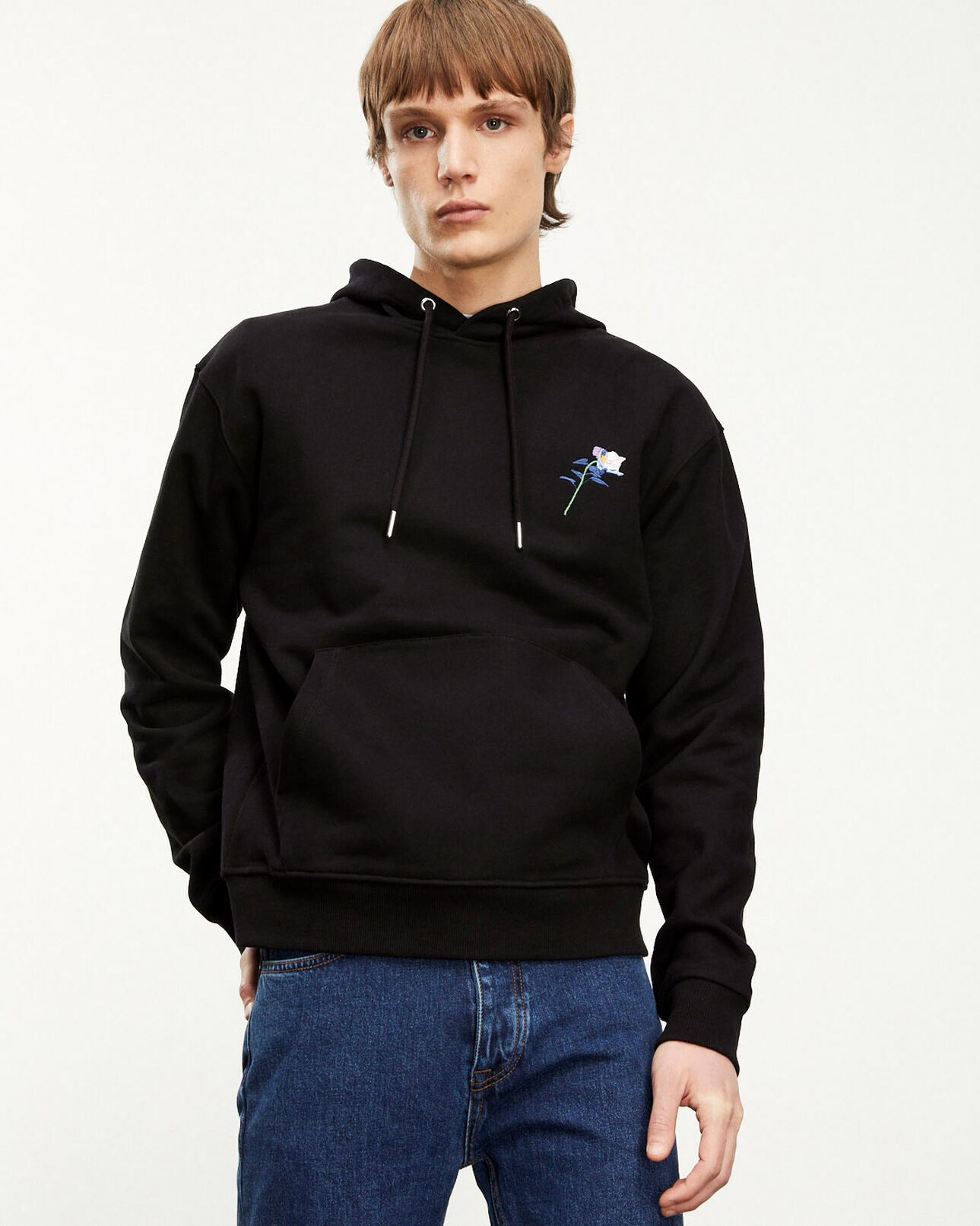 The Kooples MEN BLACK black hoodie with floral embroidery