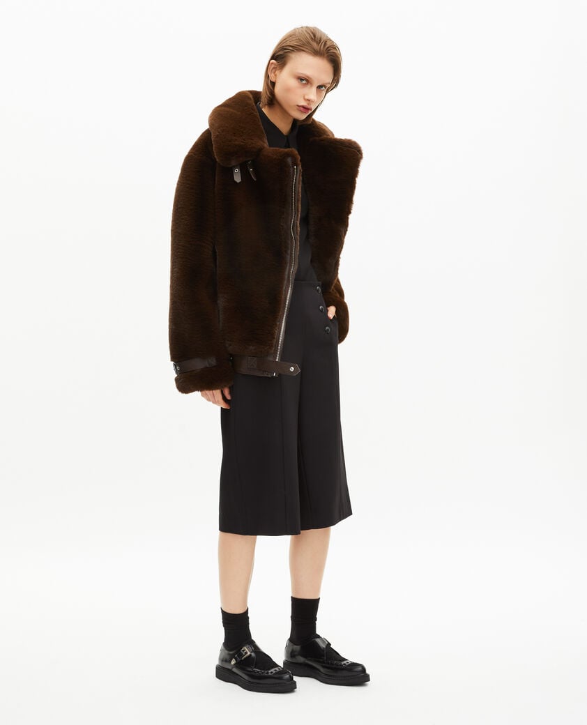 The Kooples WOMEN CHOCOLATE brown fur-effect aviator jacket