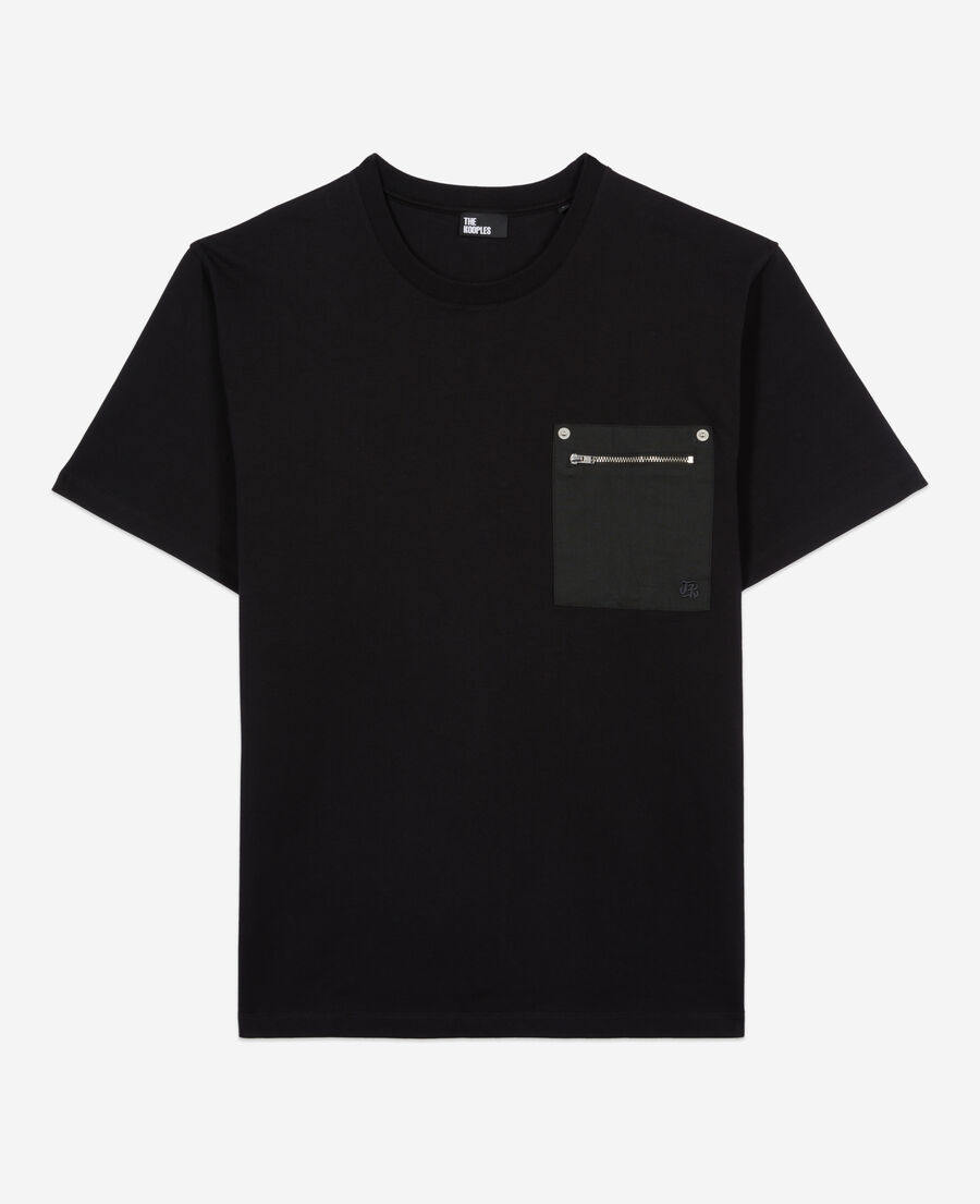 schwarzes t-shirt mit reißverschlusstasche