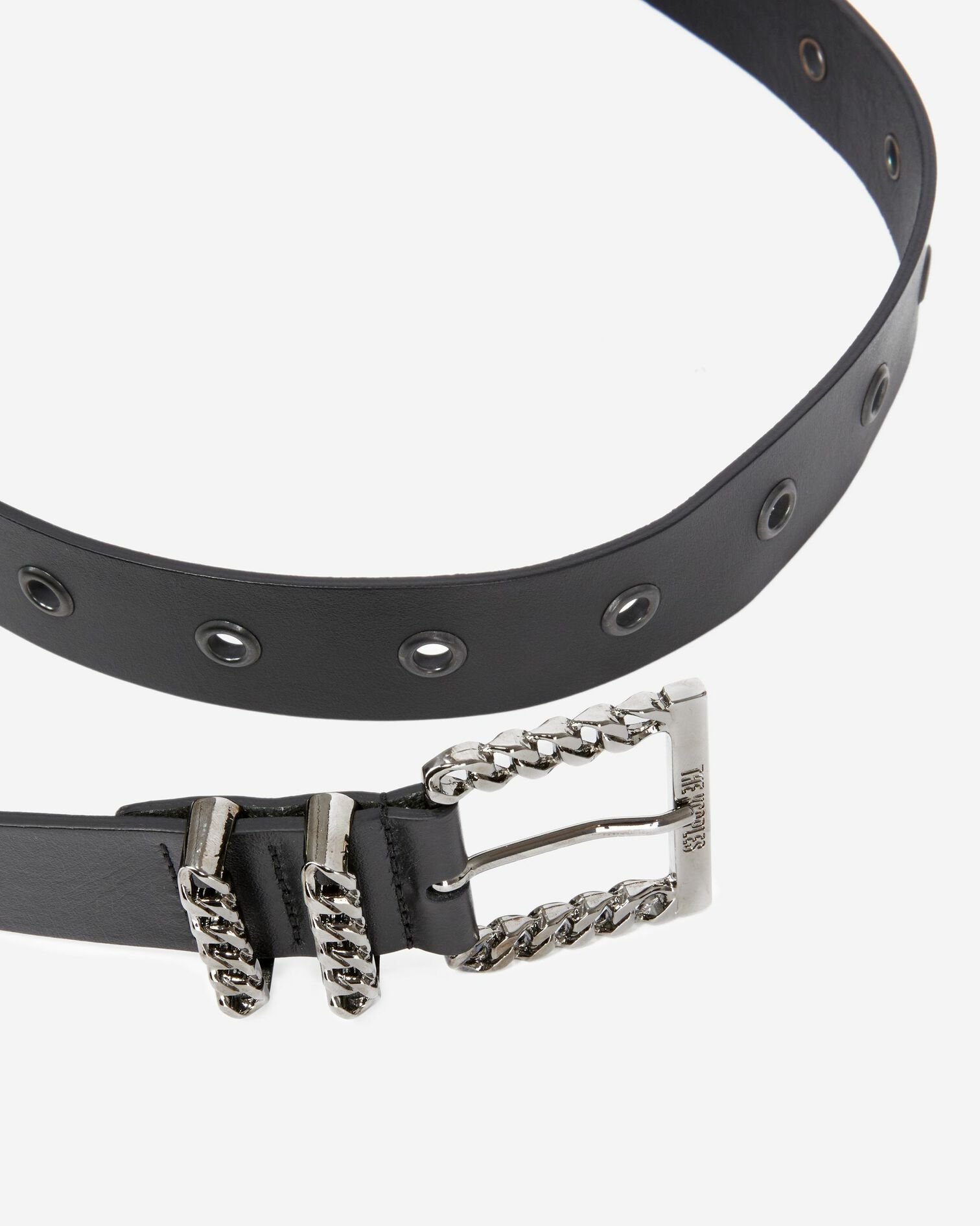 Ceinture en cuir avec boucle chaîne noire, BLACK, hi-res image number null