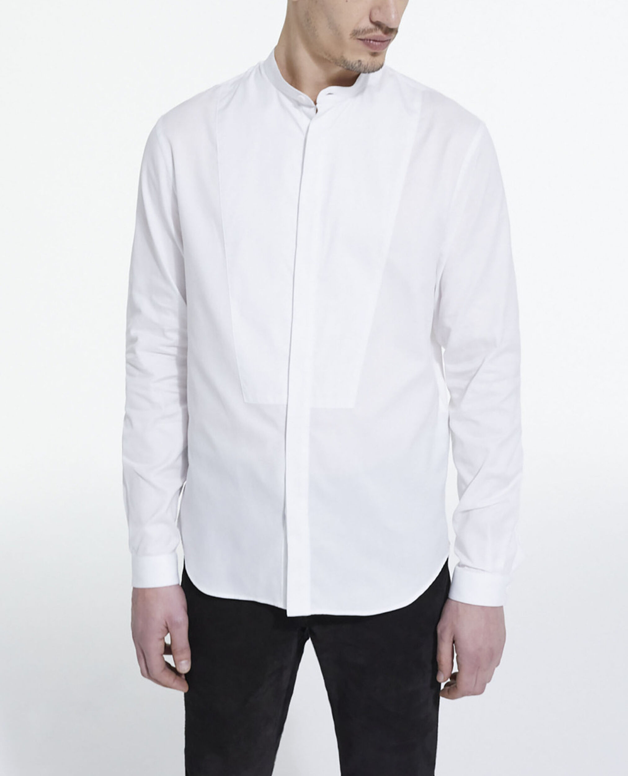 White cotton shirt with officer collar, WHITE, hi-res image number null