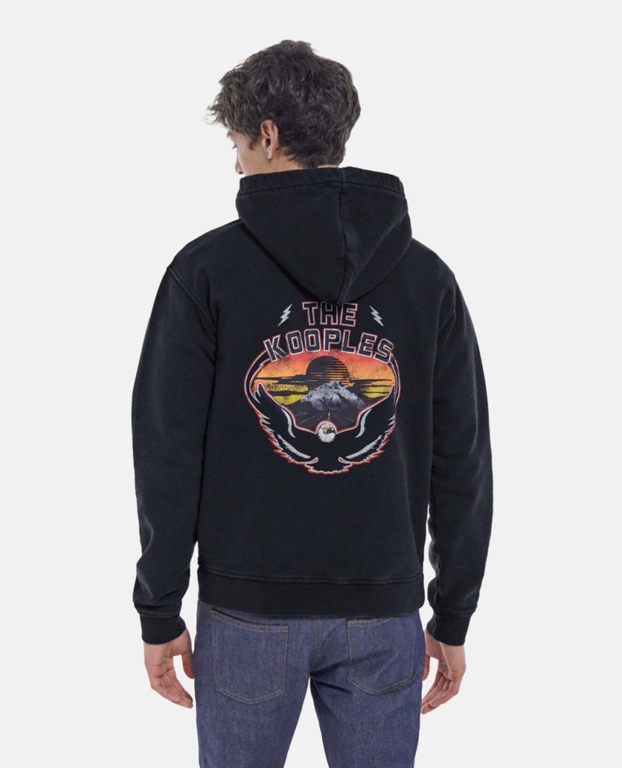 Faded black cotton sweatshirt w pouch pocket