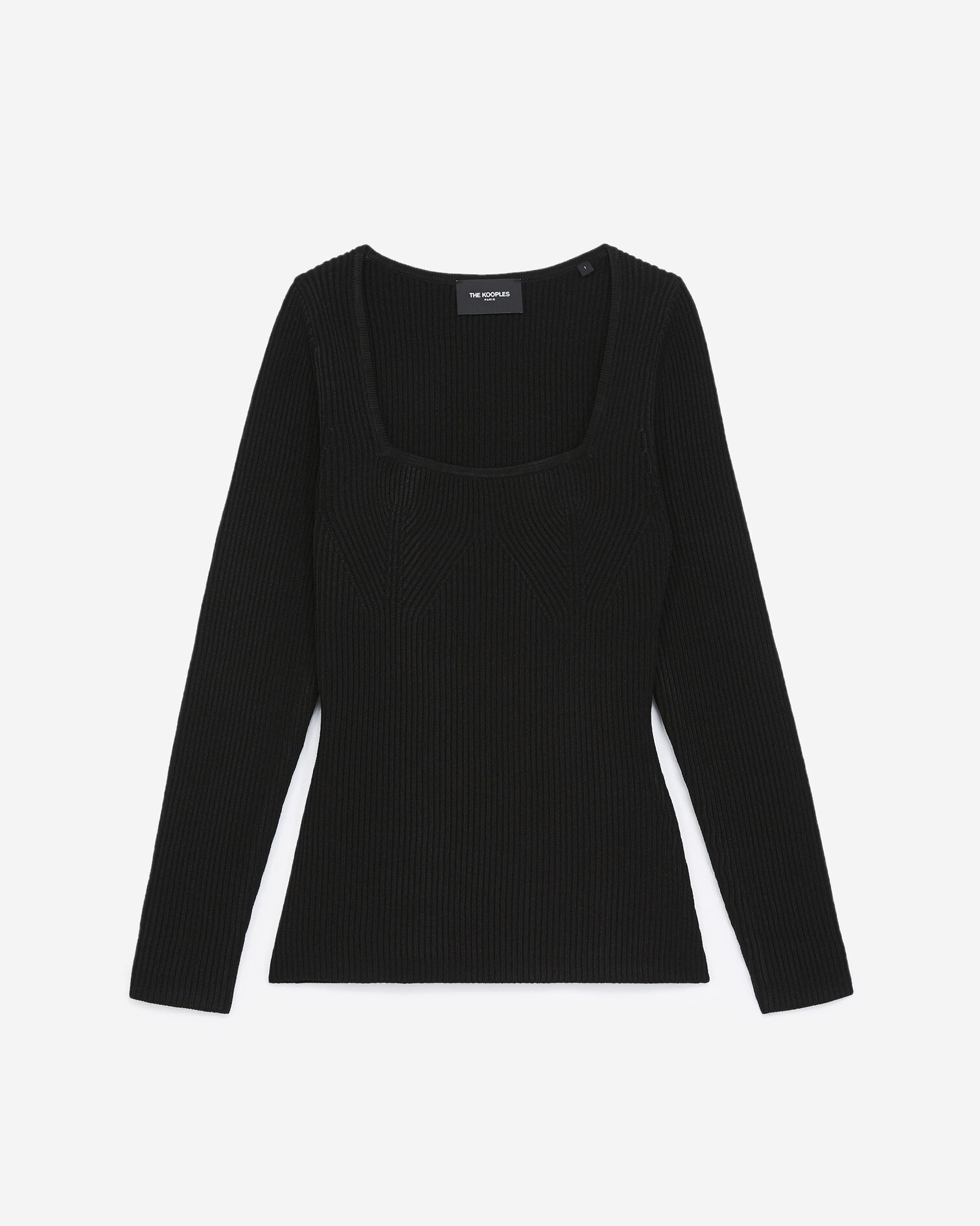 Pull noir en maille côtelée, BLACK, hi-res image number null