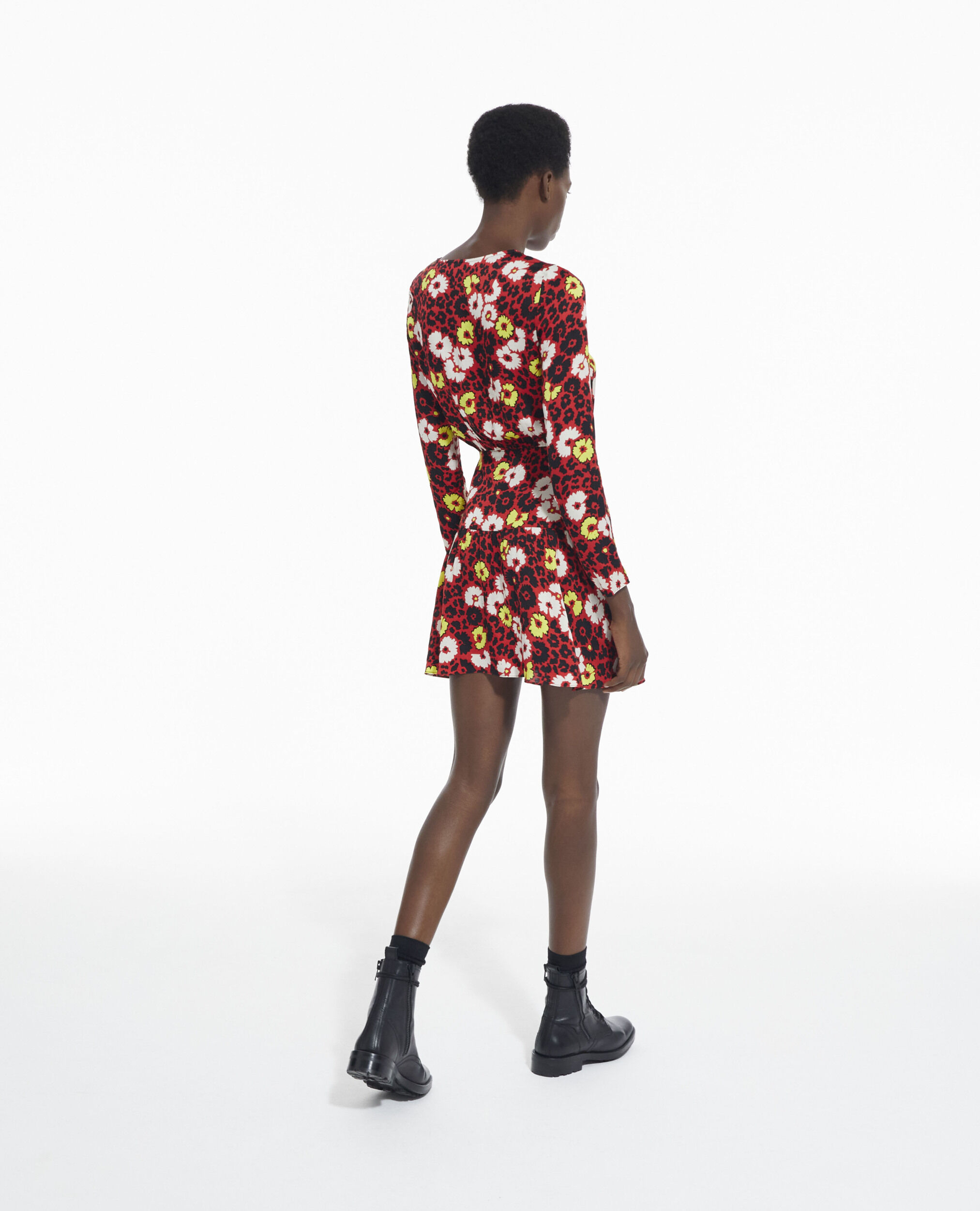 Floral print short dress, RED / YELLOW, hi-res image number null