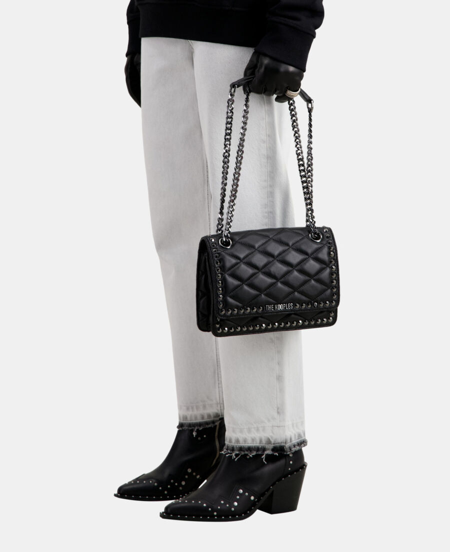 sac joy en cuir matelassé noir avec chaîne