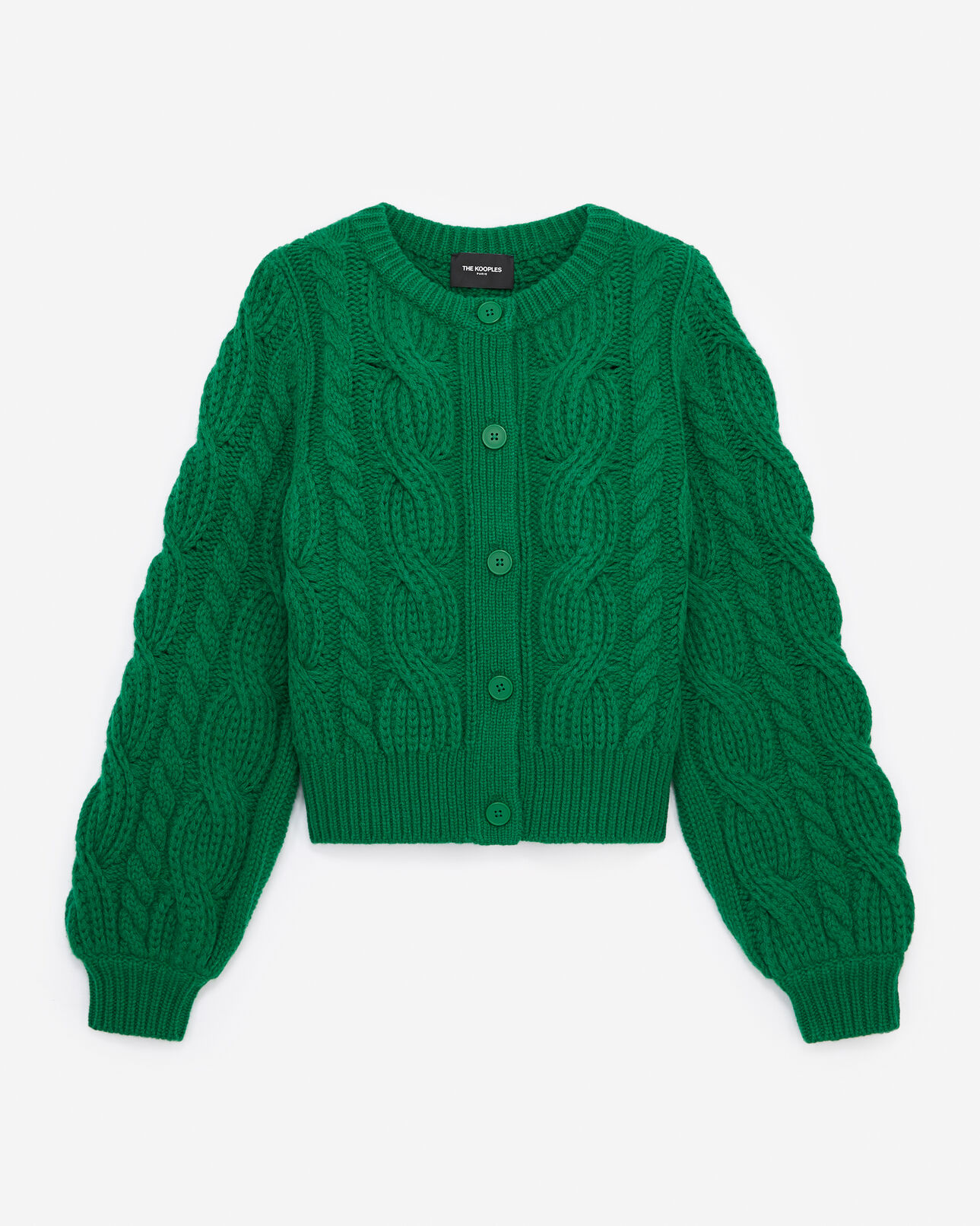 The Kooples FEMME GREEN cardigan vert en maille torsadée