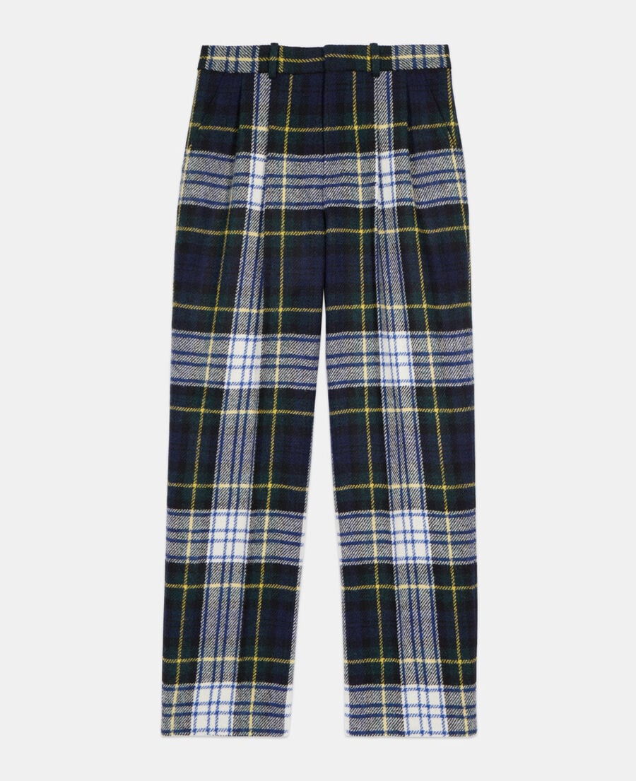 The Kooples MEN GREEN-WHITE green and navy blue check wide-leg wool pants the kooples x harris tweed