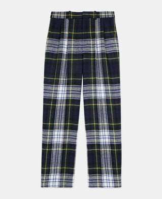 The Kooples MEN GREEN-WHITE green and navy blue check wide-leg wool pants the kooples x harris tweed