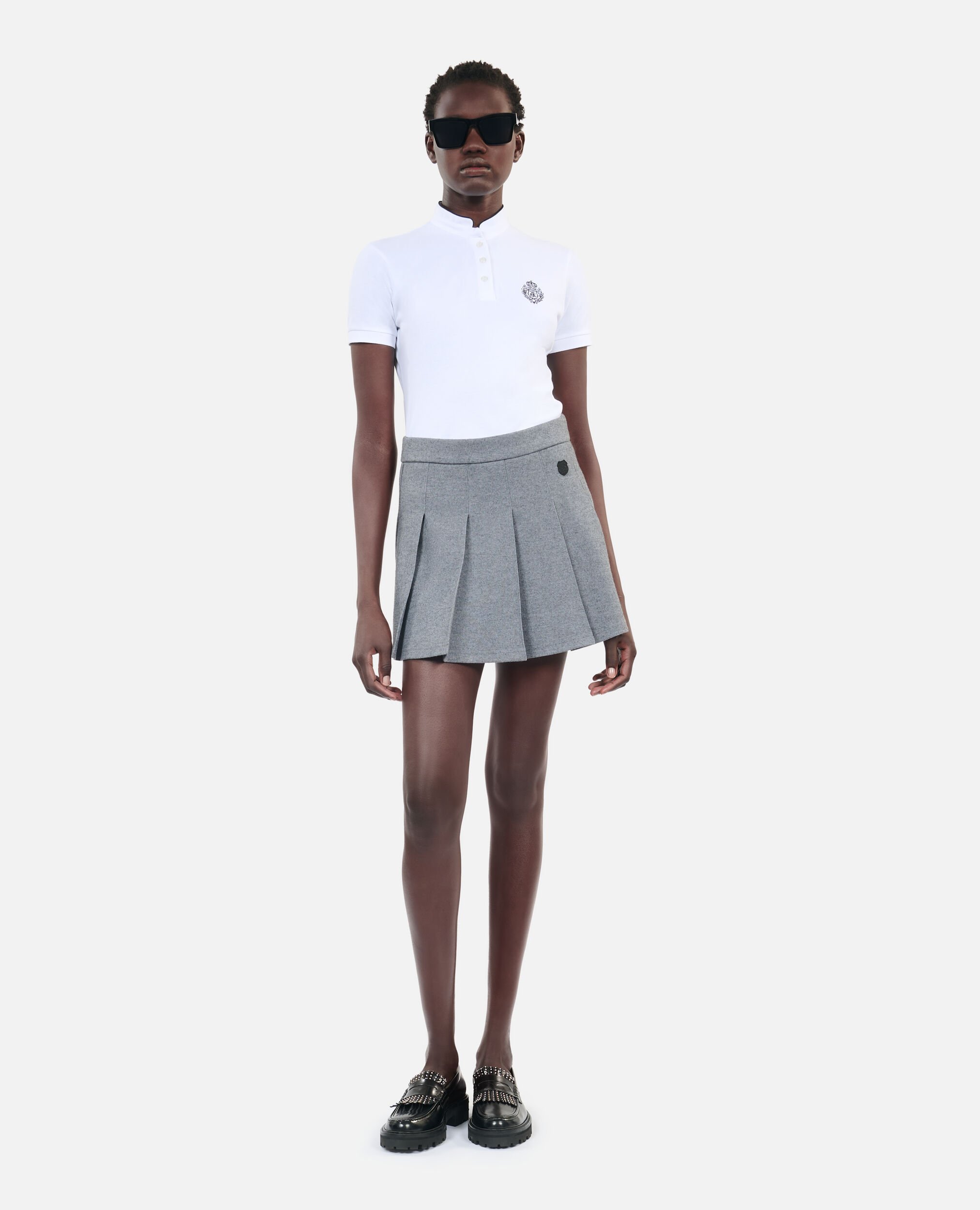 Women's gray pleated skirt top