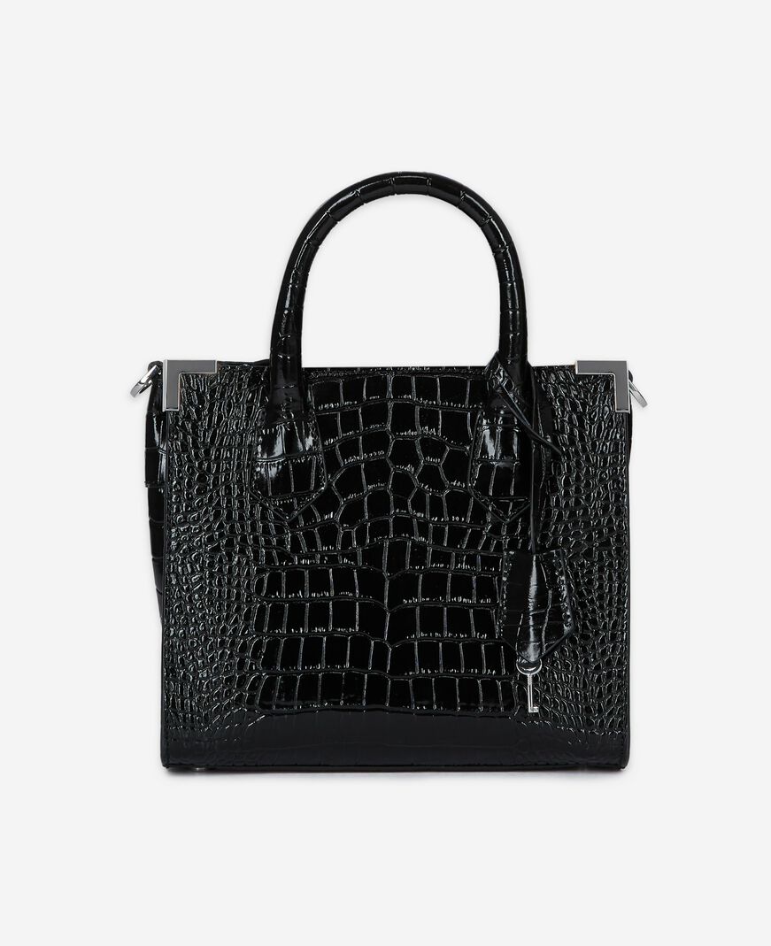 The Kooples WOMEN BLACK ming crocodile effect bag in black leather