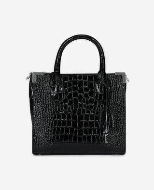 The Kooples WOMEN BLACK ming crocodile effect bag in black leather