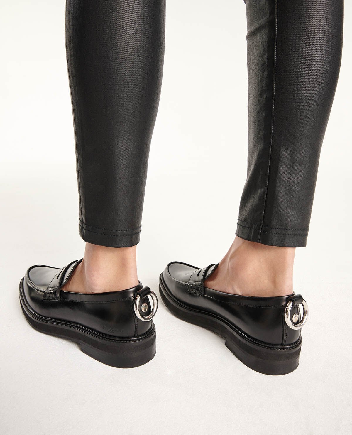 Chunky glossy black leather moccasins The Kooples