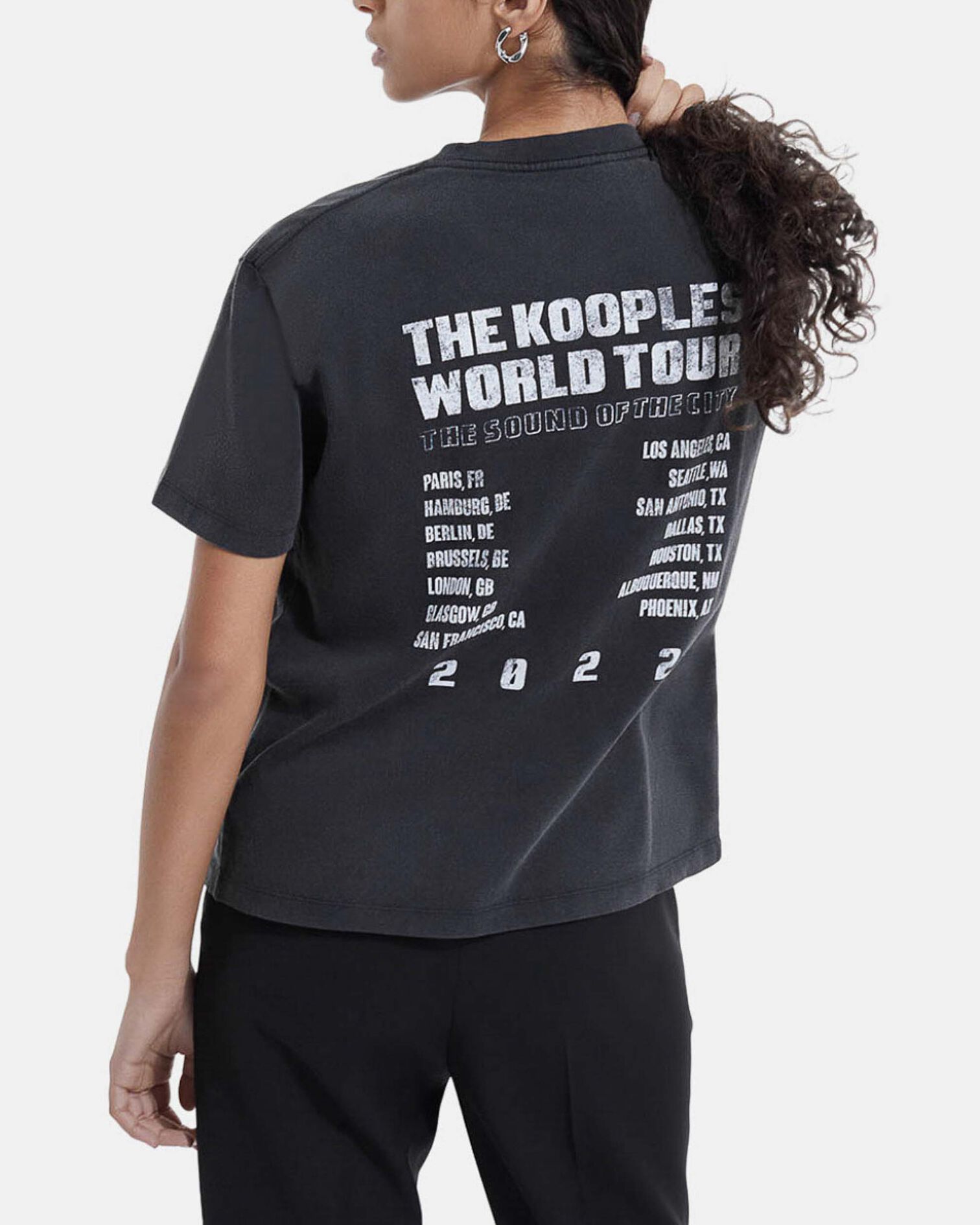 T-shirt noir délavé coton motif concert, BLACK WASHED, hi-res image number null