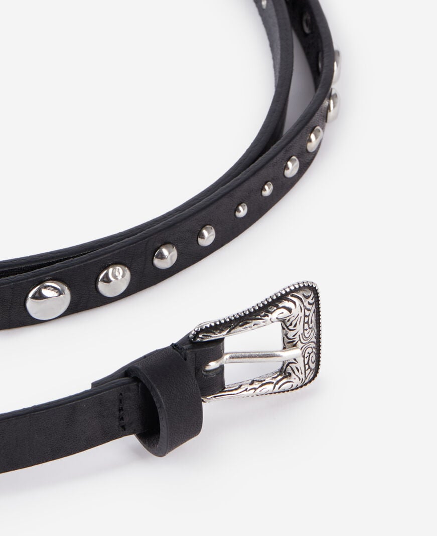 The Kooples FEMME BLACK ceinture fine en cuir avec clous noire