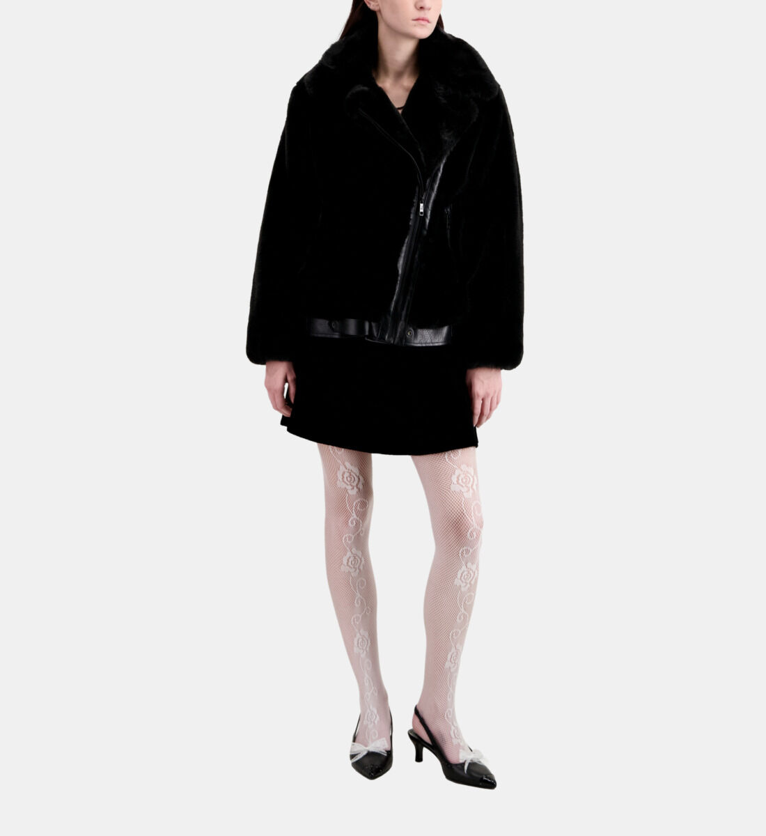 Black fuzzy bomber jacket clearance