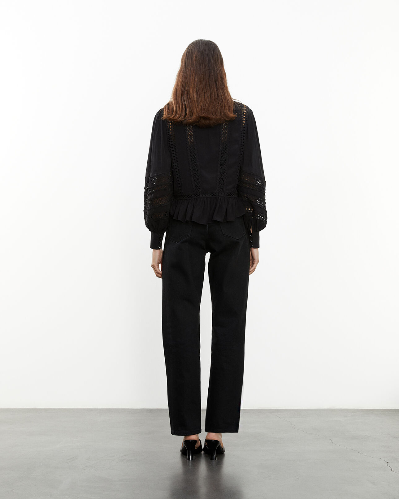 The Kooples WOMEN BLACK flowing black top with frill and lace