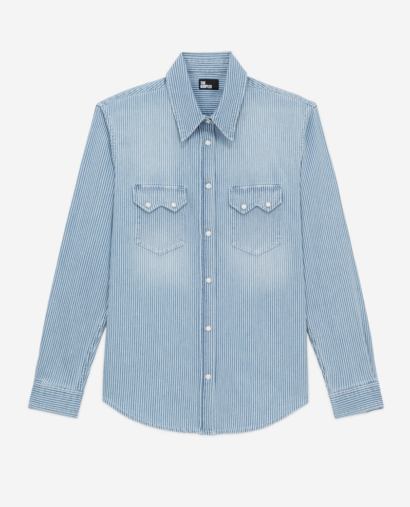 The Kooples WOMEN BLUE DENIM blue and white striped shirt