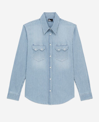 The Kooples WOMEN BLUE DENIM blue and white striped shirt