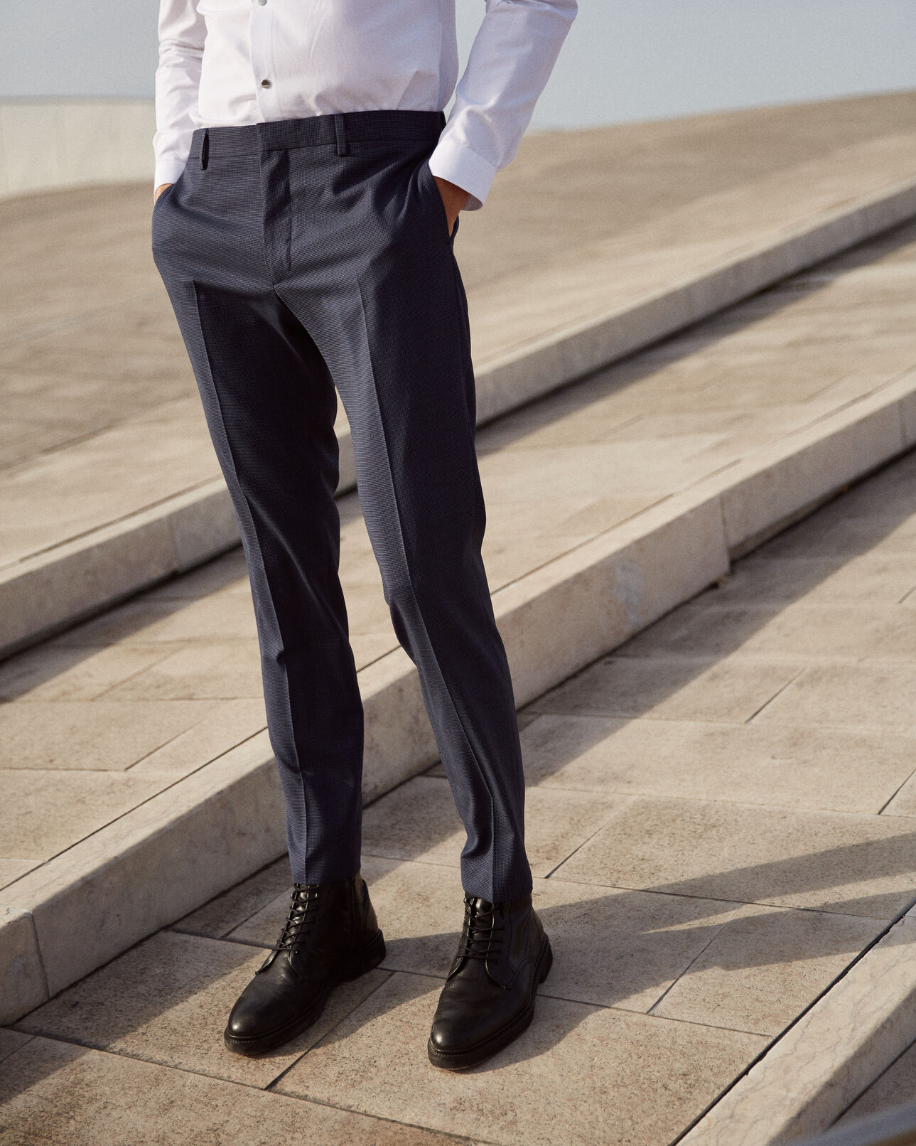 The Kooples HERREN NAVY / BLUE blaue slim fit-anzughose aus wolle mit mikro-karomuster