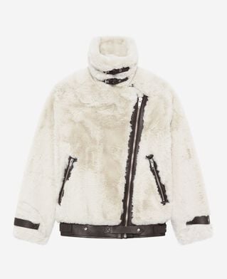 The Kooples WOMEN WHITE ecru fur-effect aviator jacket