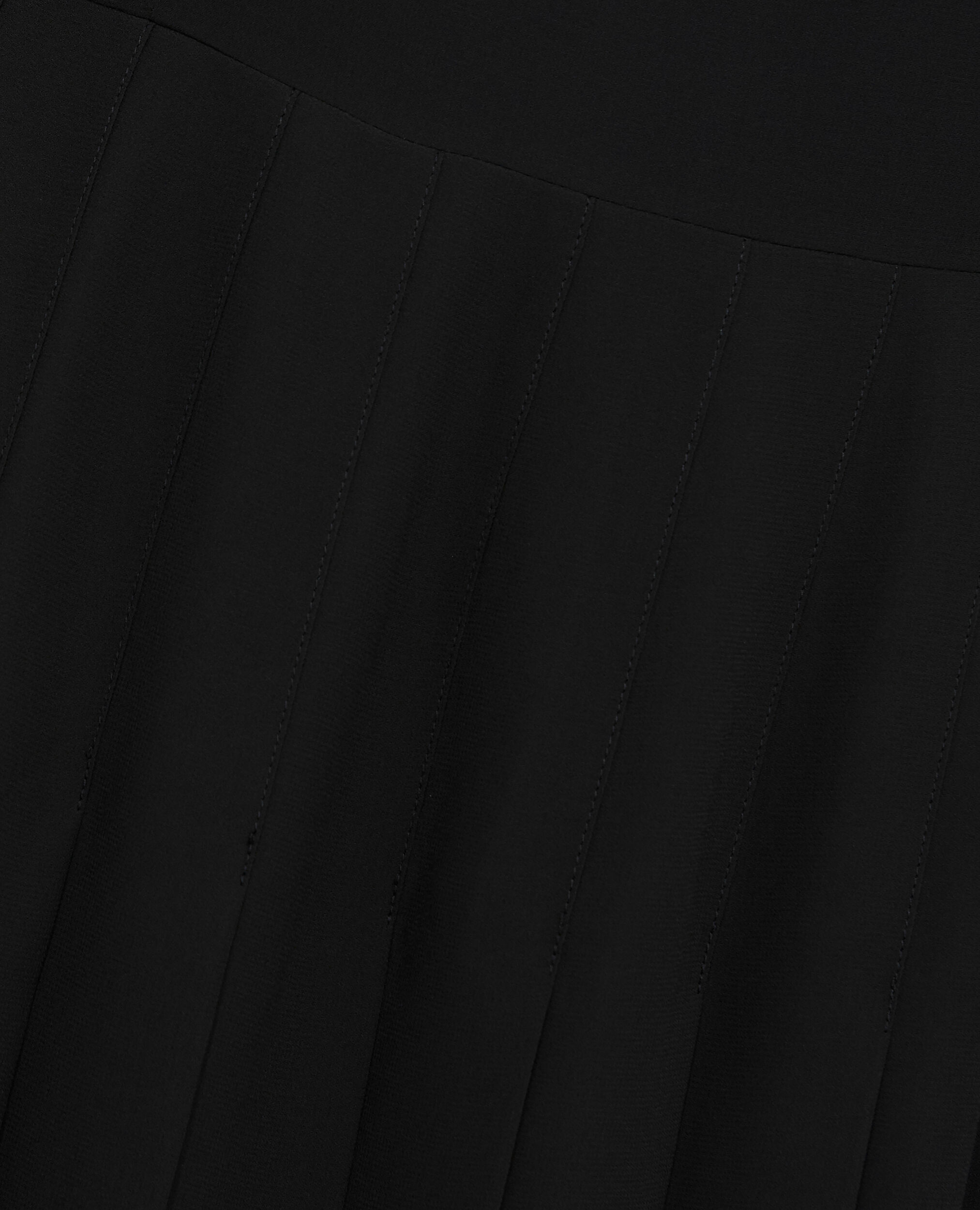 Vestido negro corto plisado botones hombro, BLACK, hi-res image number null