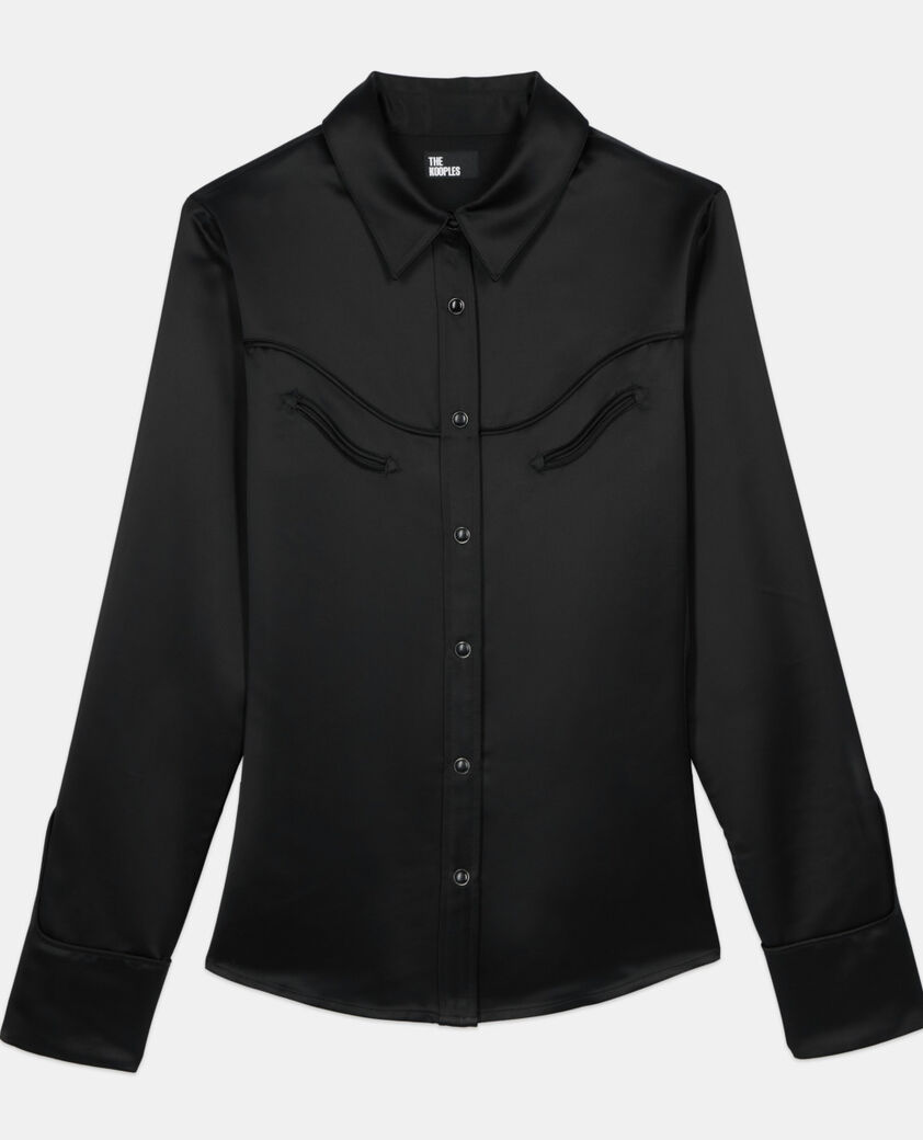 The Kooples MUJER BLACK camisa satinada estilo western negra
