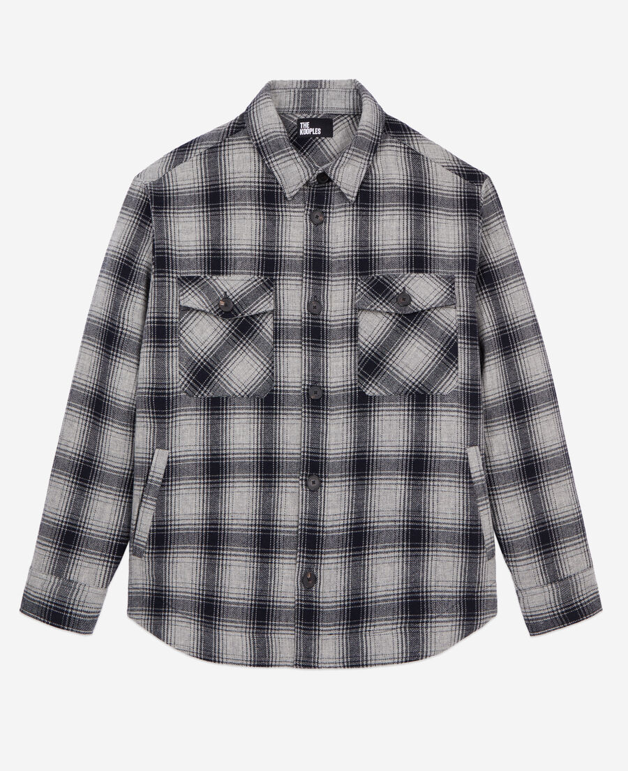 The Kooples MEN GREY BLACK checkered wool-blend overshirt jacket