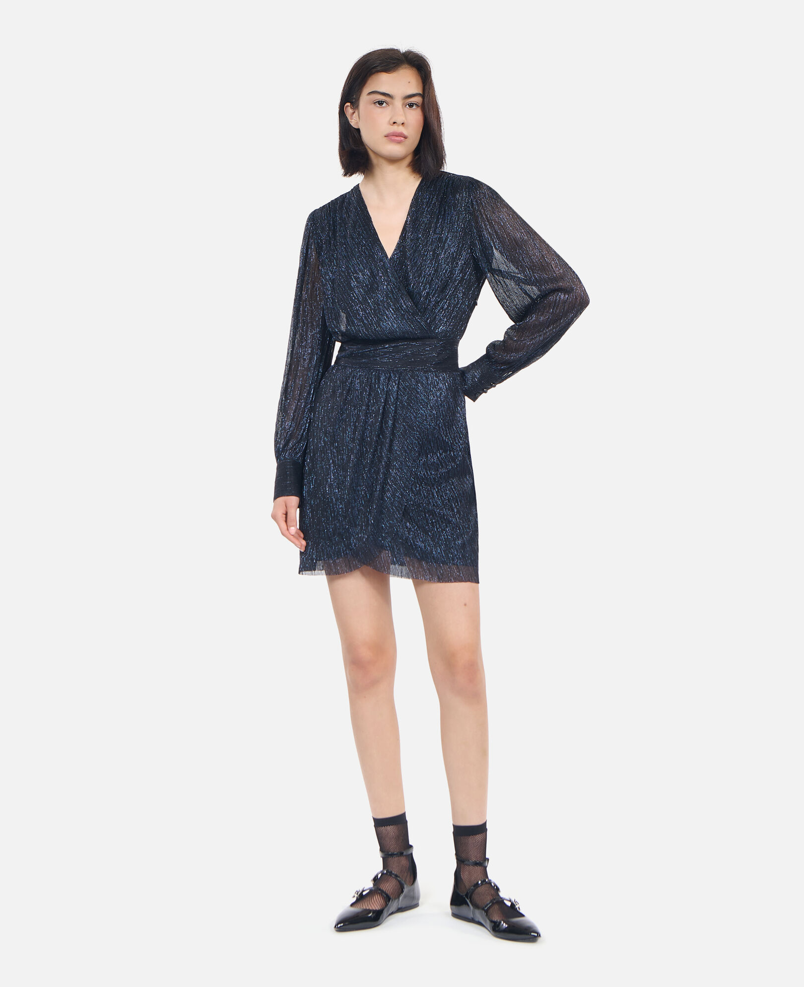 The Kooples FEMME DARK NAVY robe courte en jersey métallisé bleu marine