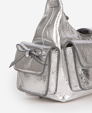 The Kooples WOMEN SILVER amelia small bag in silver crackle leather