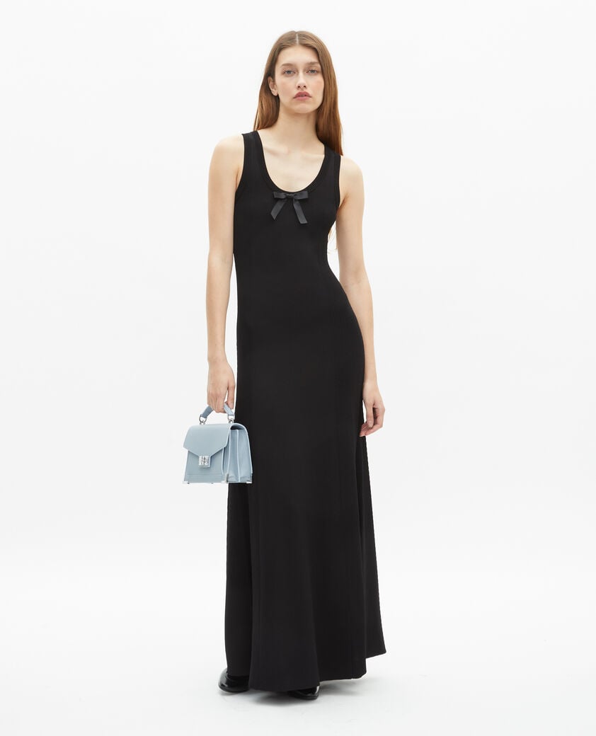 The Kooples DAMEN BLACK langes kleid aus schwarzem strick