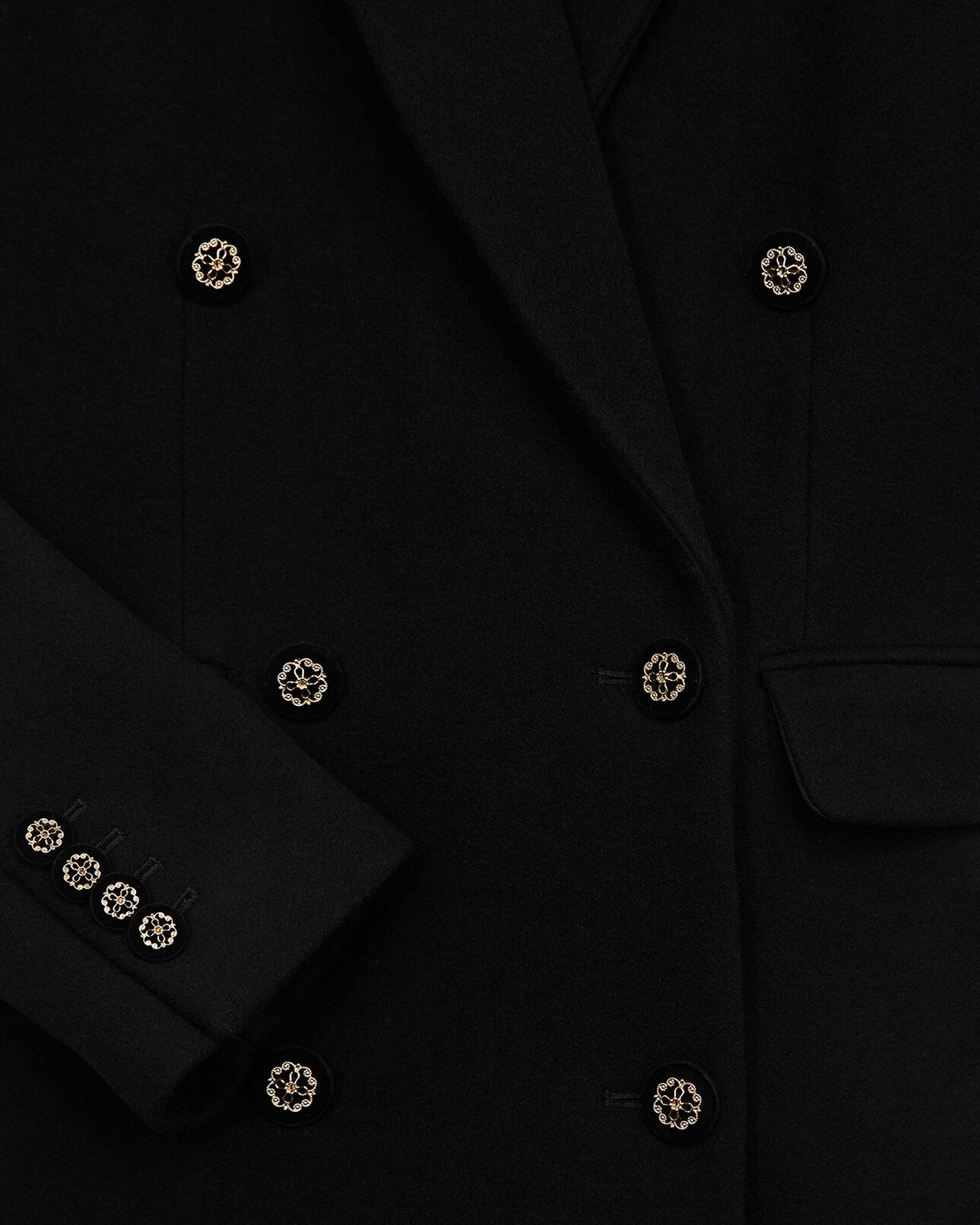 The Kooples WOMEN BLACK double-breasted long black wool coat