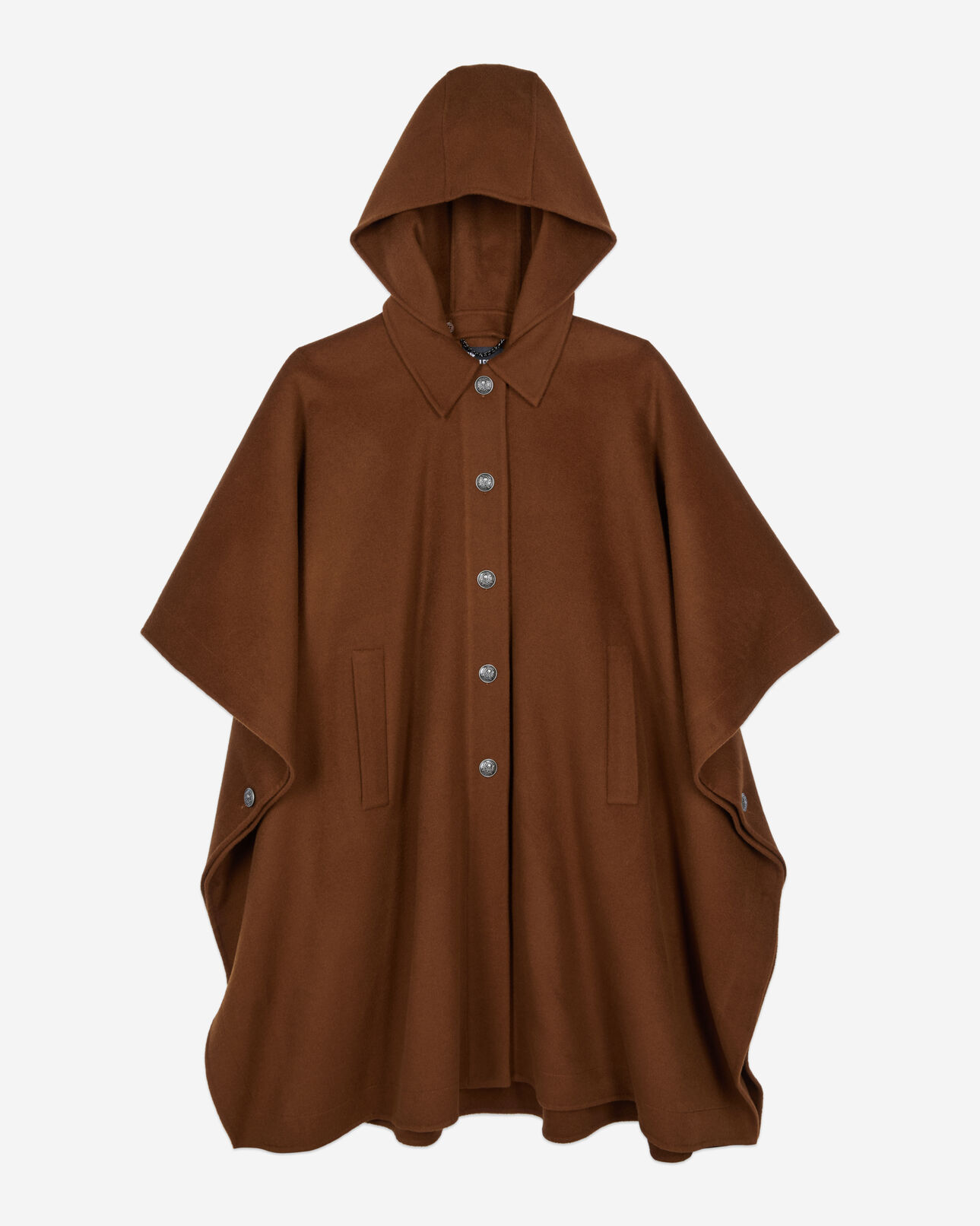 The Kooples FEMME DARK BROWN cape longue à capuche en laine mélangée marron