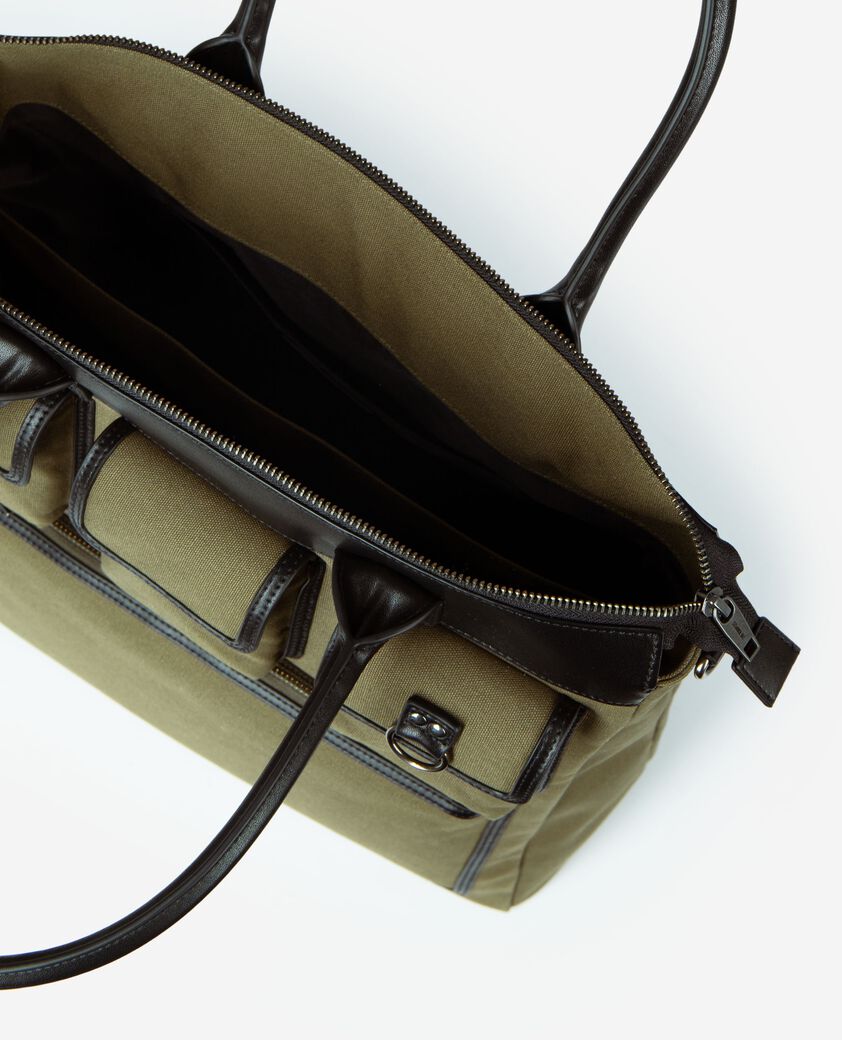 The Kooples H KAKI khaki canvas and leather tote bag