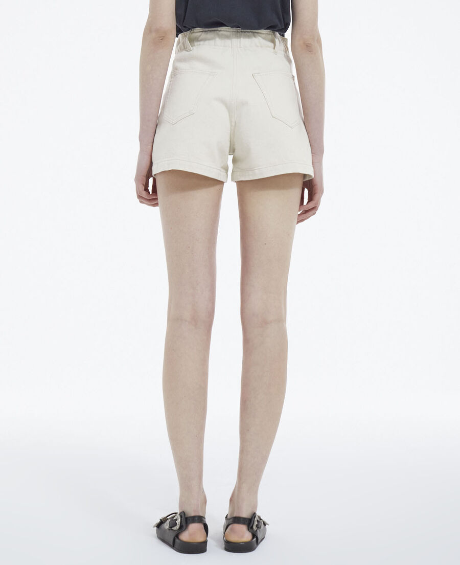fitted ecru denim shorts with elastic waist