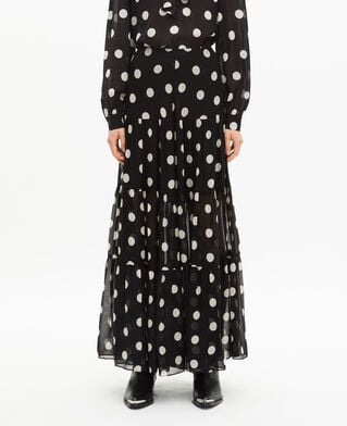 The Kooples WOMEN BLACK WHITE black polka dot print long skirt