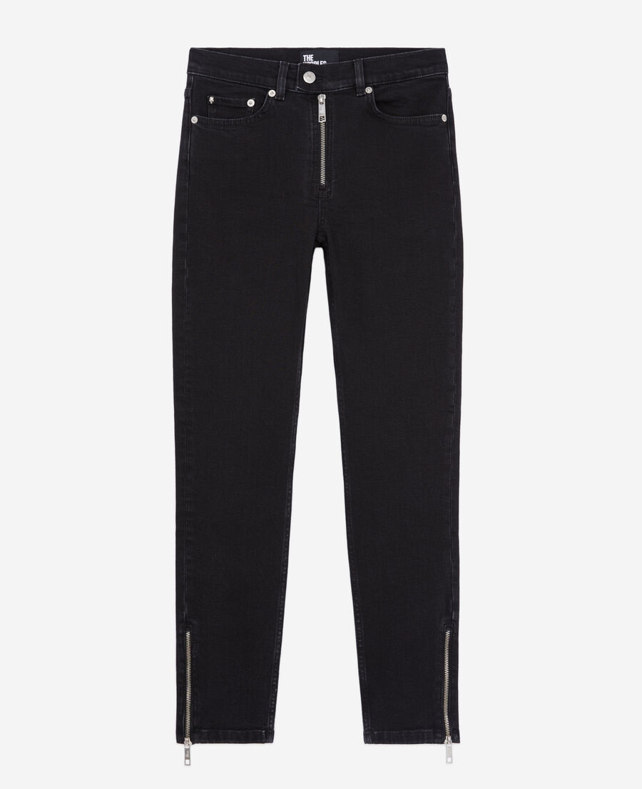 The Kooples DAMEN BLACK WASHED schwarze jeans in slim-fit mit rei&szlig;verschluss