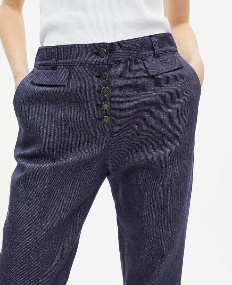 The Kooples WOMEN BLUE blue cotton and linen flare pants