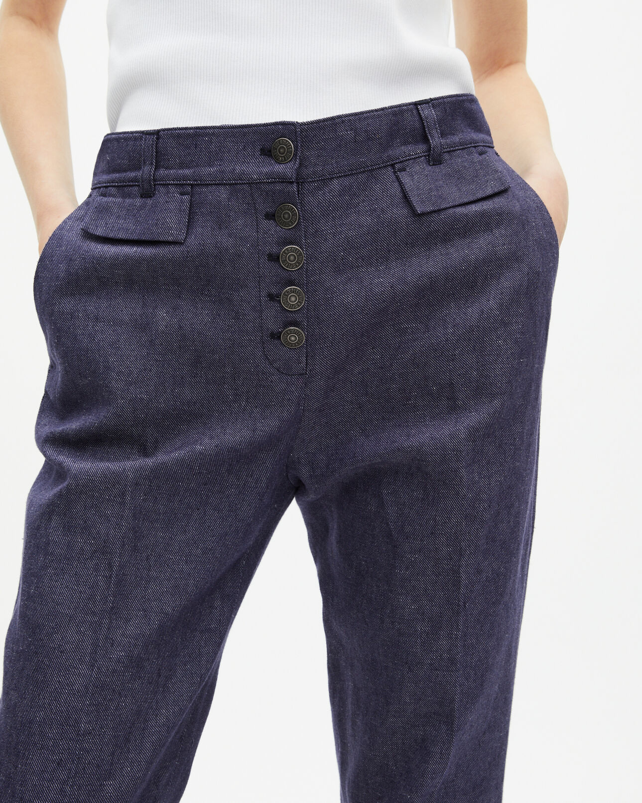 The Kooples DAMEN BLUE flare-hose aus baumwolle und leinen in blau
