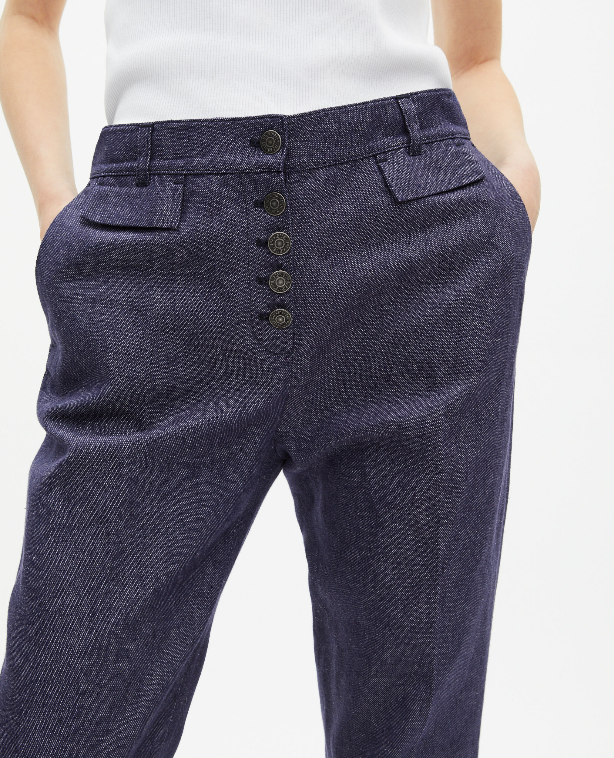 Blue cotton and linen flare pants, BLUE, hi-res image number null