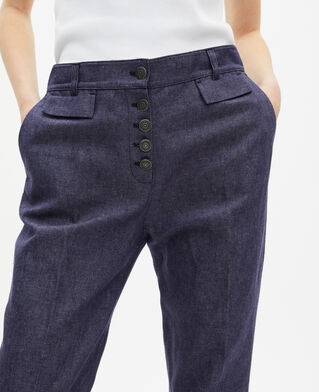 The Kooples WOMEN BLUE blue cotton and linen flare pants