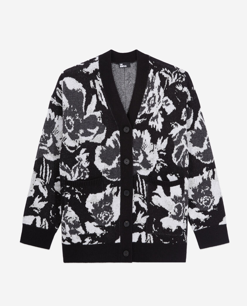 The Kooples WOMEN BLACK WHITE wool-blend floral cardigan
