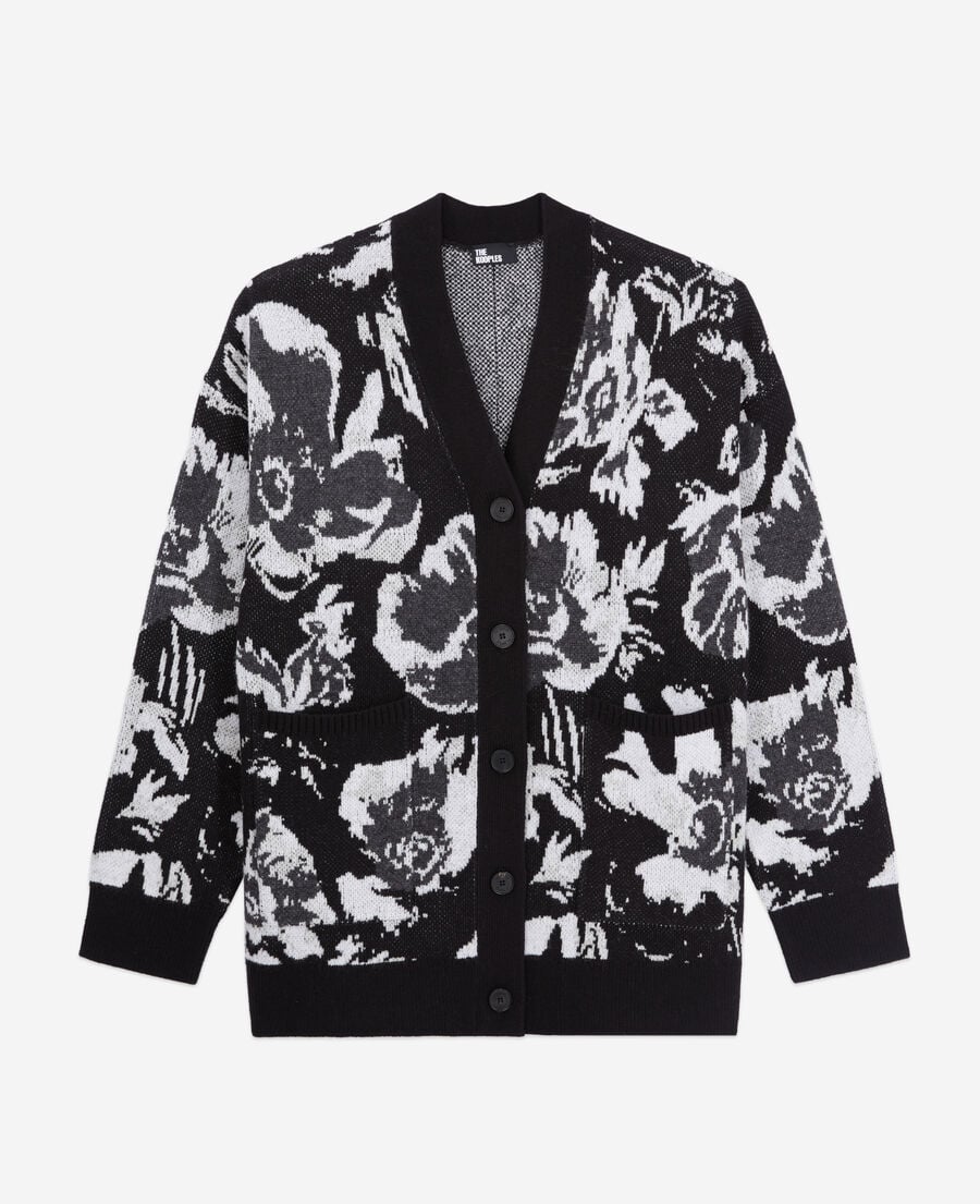 The Kooples MUJER BLACK WHITE cárdigan flores lana mezcla