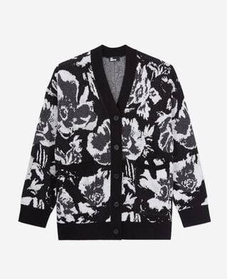 The Kooples MUJER BLACK WHITE cárdigan flores lana mezcla
