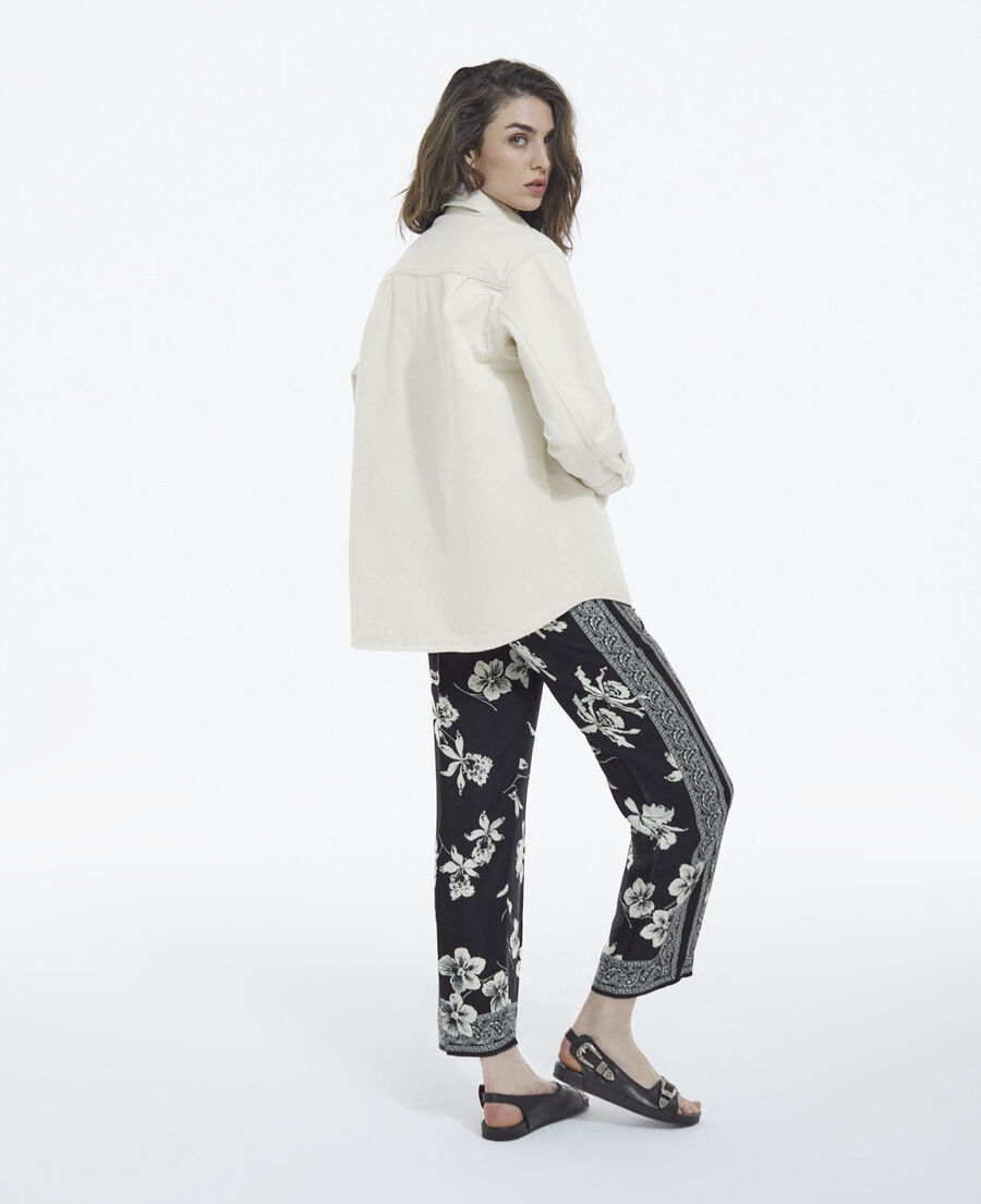 flowing black - white pants with scarf motif