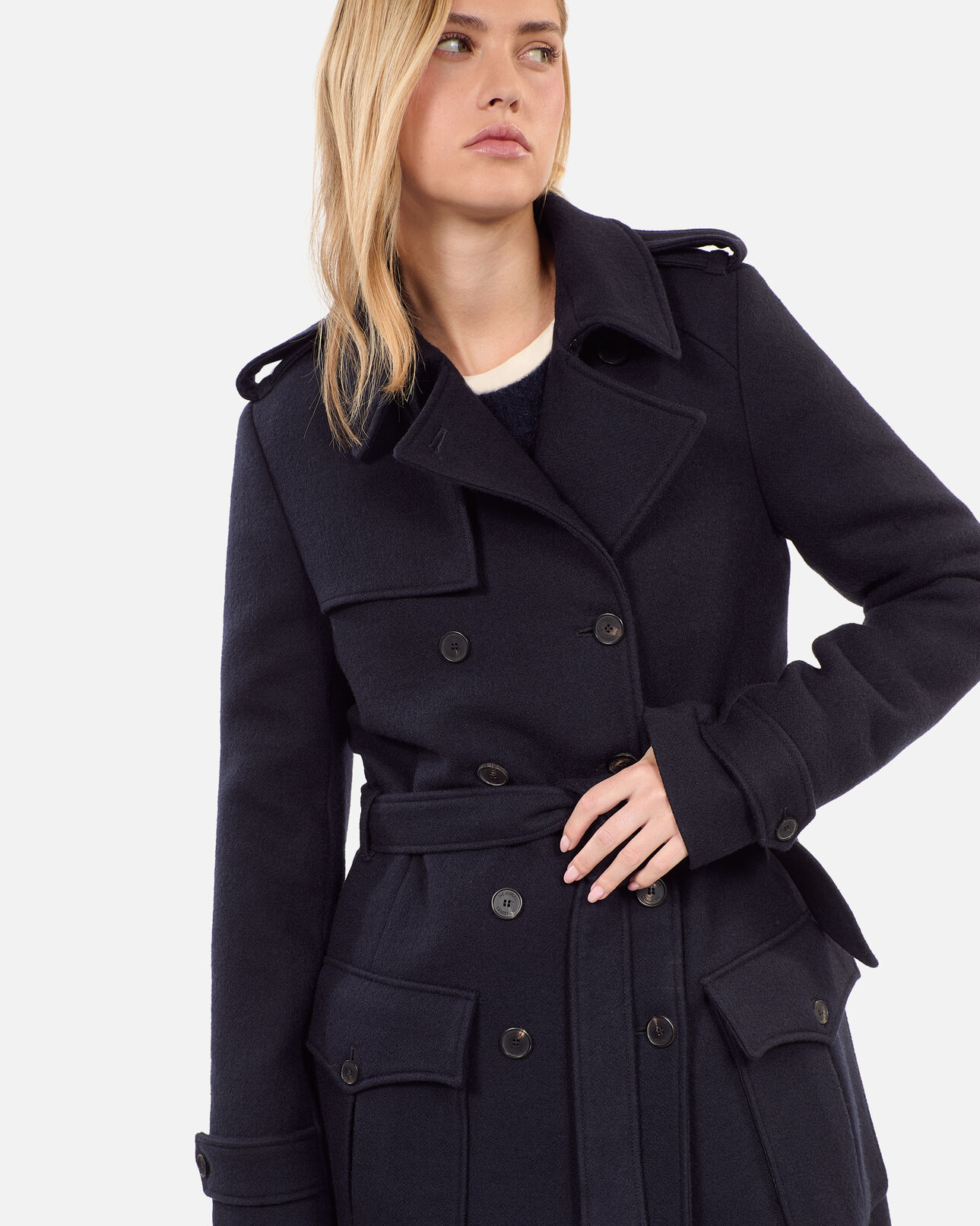 The Kooples FEMME DARK NAVY manteau long style trench bleu marine