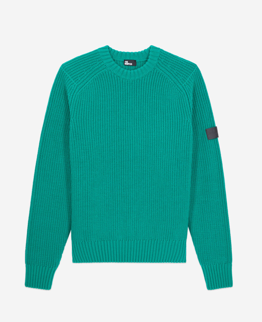 green ribbed knit sweater