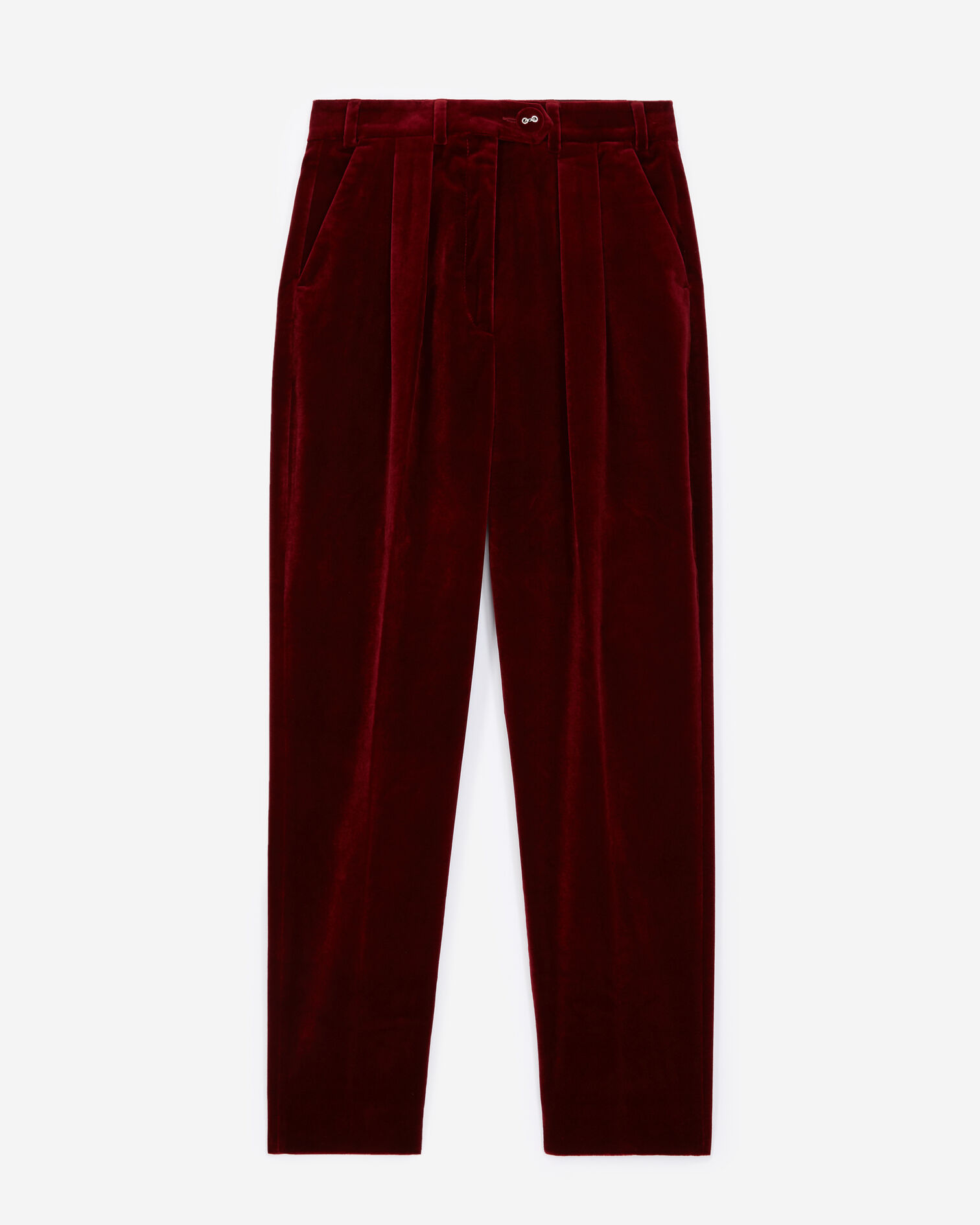 Burgundy carrot pants in velvet, BURGUNDY, hi-res image number null
