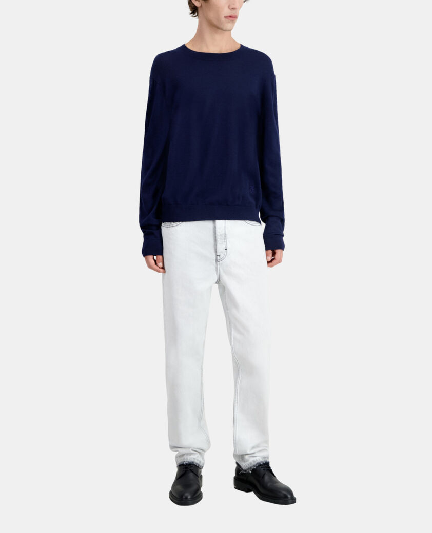 The Kooples HOMME NAVY pull bleu marine en laine mérinos