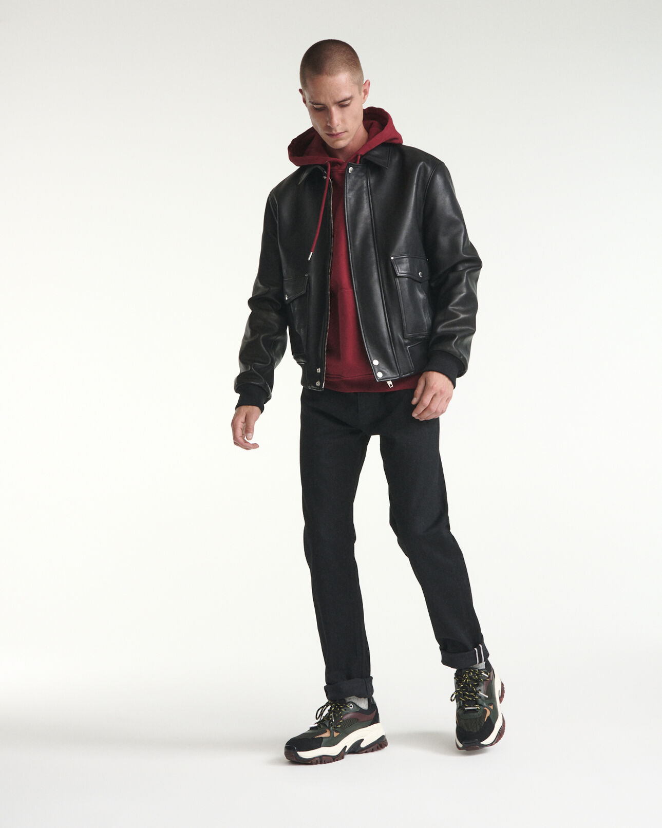The Kooples HOMME BLACK blouson cuir aviateur à col