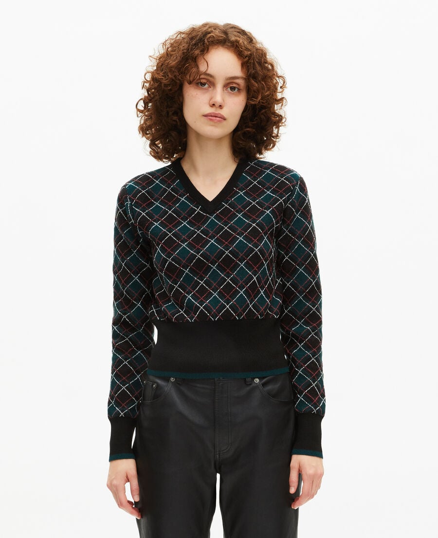 The Kooples F BLACK DARK GREEN black plaid sweater